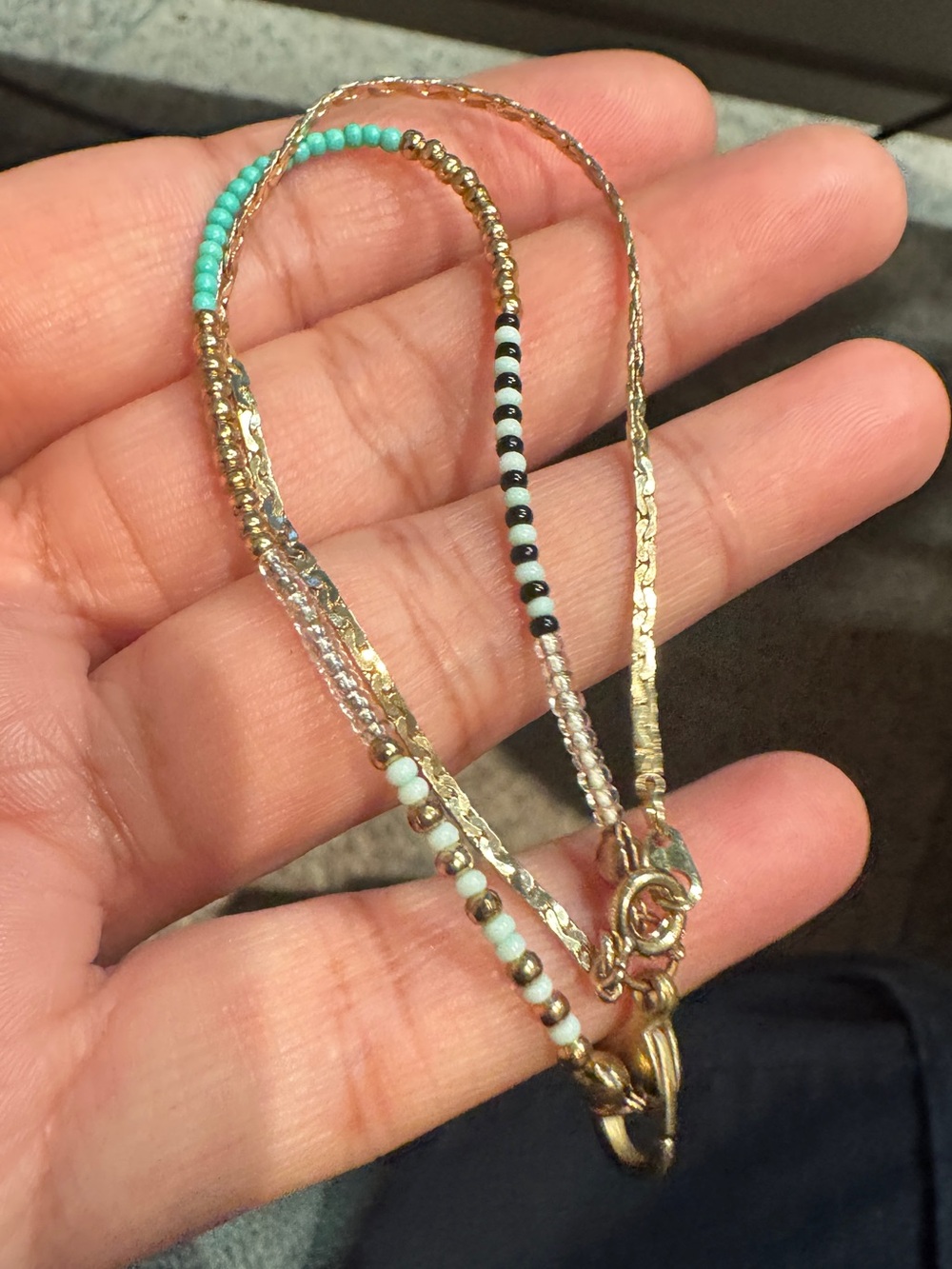 2 pieces Delicate Gold-Tone Beaded Bracelet with Turquoise and Black Accents